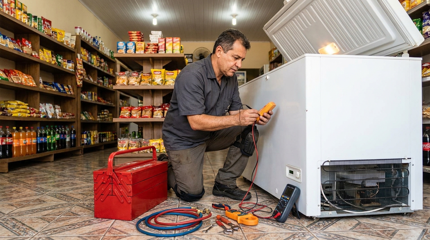 Recarga de gás refrigerante em freezer em atendimento em Fortaleza‑CE